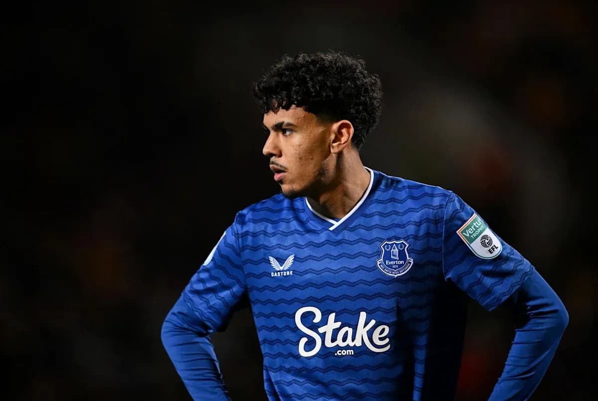 Everton player wearing blue kit during match Everton player wearing blue kit during match