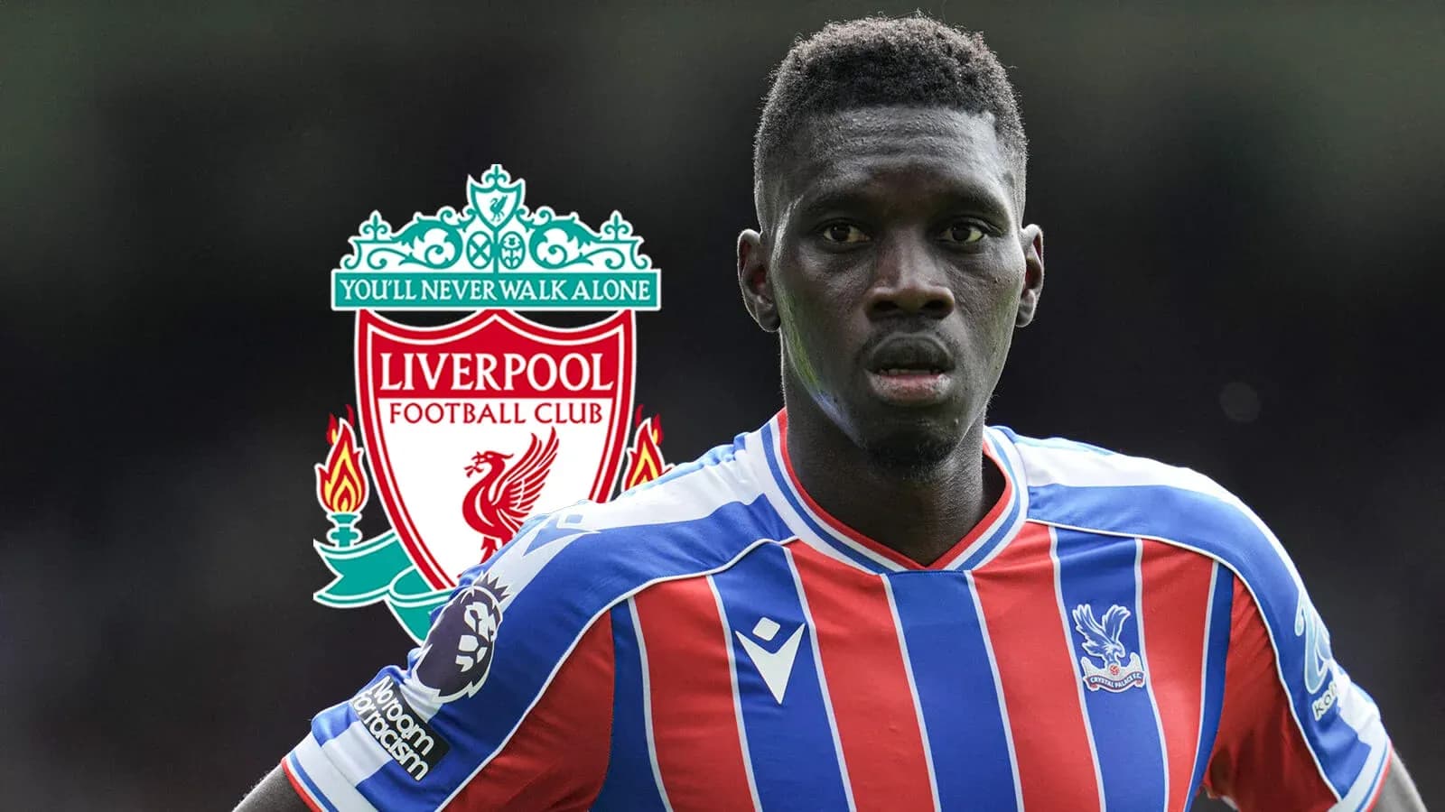 Crystal Palace player with Liverpool logo in background Crystal Palace player with Liverpool logo in background