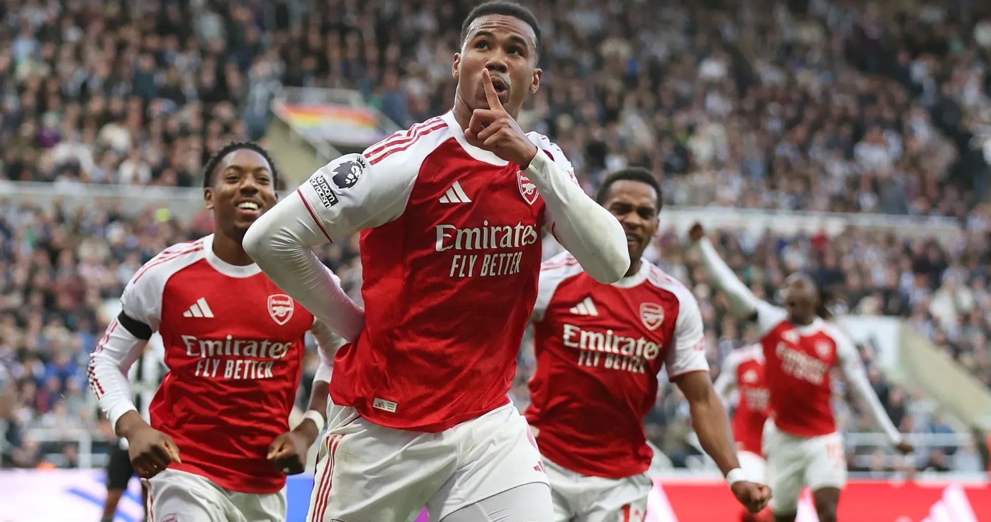 Arsenal players celebrating a goal during match Arsenal players celebrating a goal during match