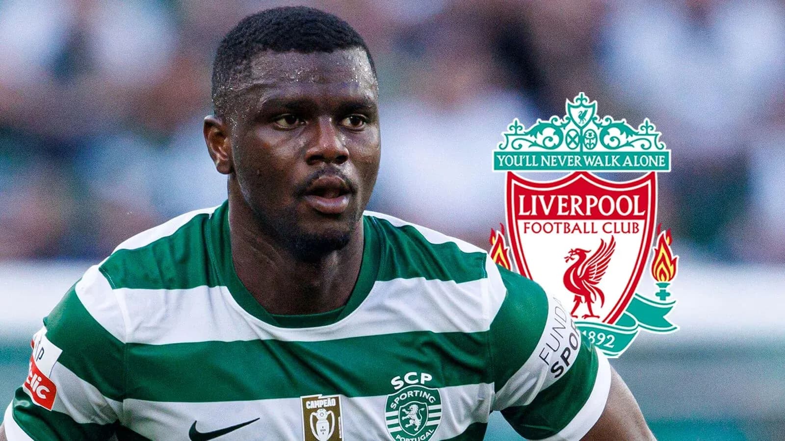 Player in Sporting Lisbon jersey with Liverpool logo Player in Sporting Lisbon jersey with Liverpool logo