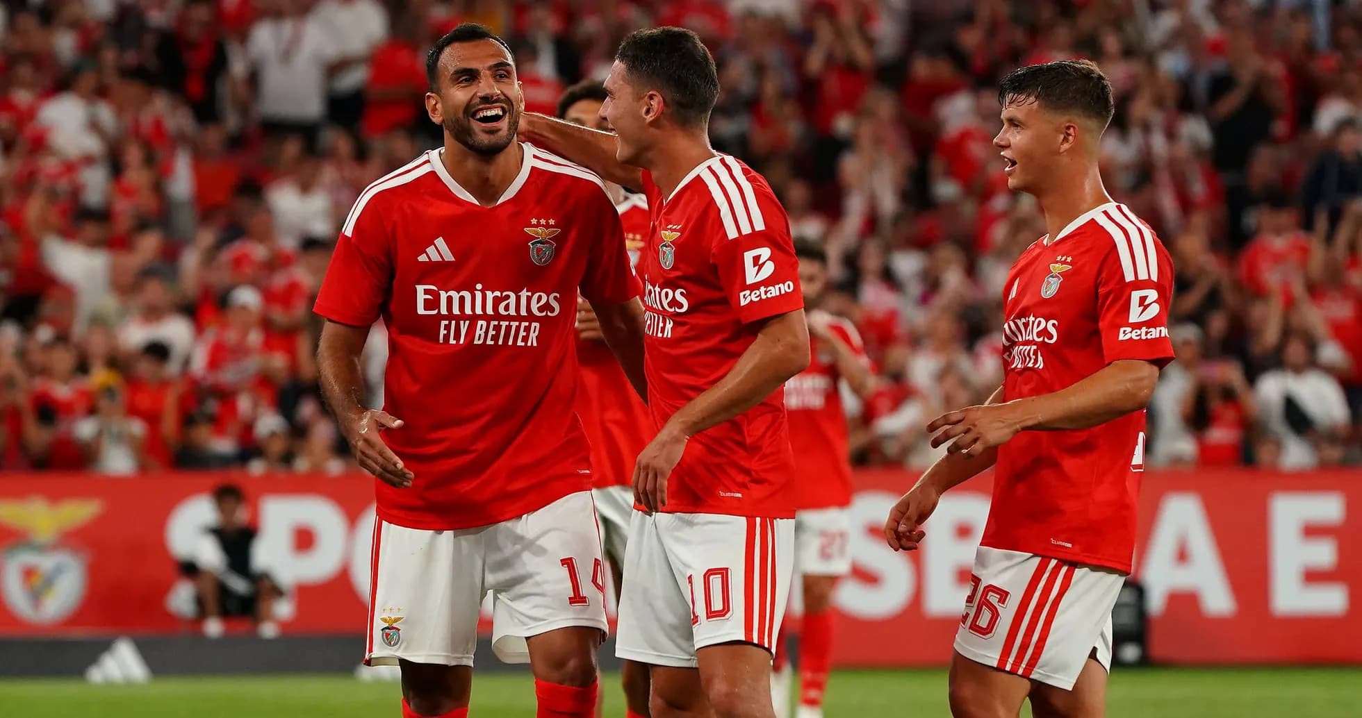 Benfica players celebrating during a match Benfica players celebrating during a match