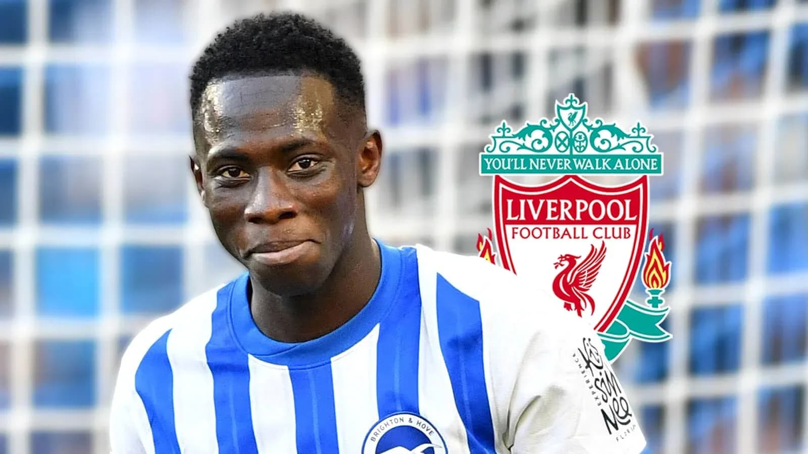 Football player in Brighton kit with Liverpool logo Football player in Brighton kit with Liverpool logo