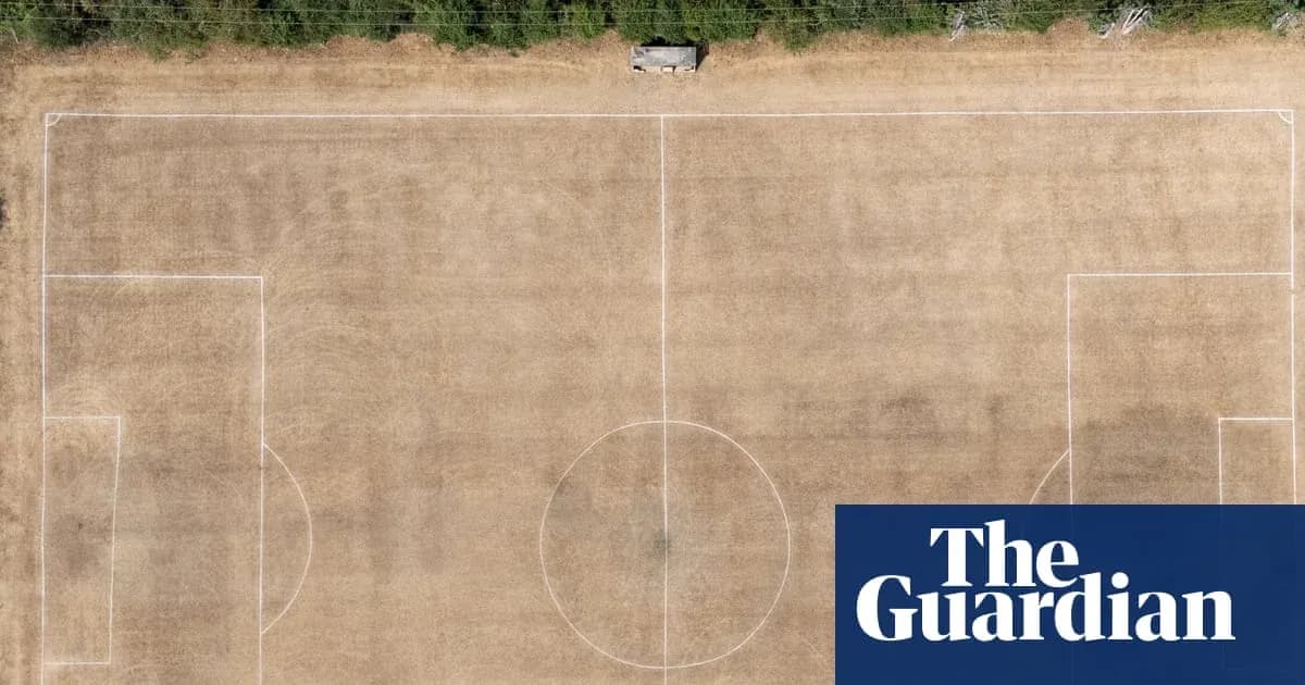 Aerial view of a dry, marked soccer field Aerial view of a dry, marked soccer field