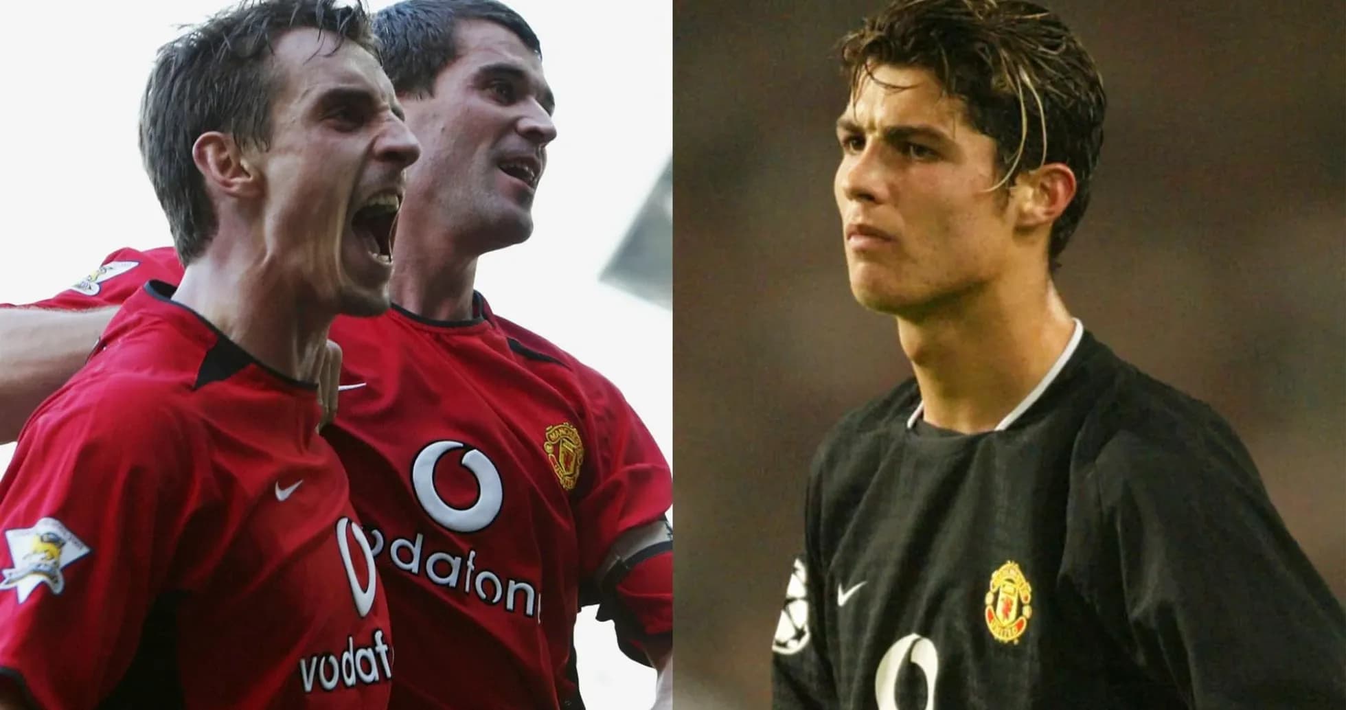 Two Manchester United players celebrating and one in contemplation Two Manchester United players celebrating and one in contemplation