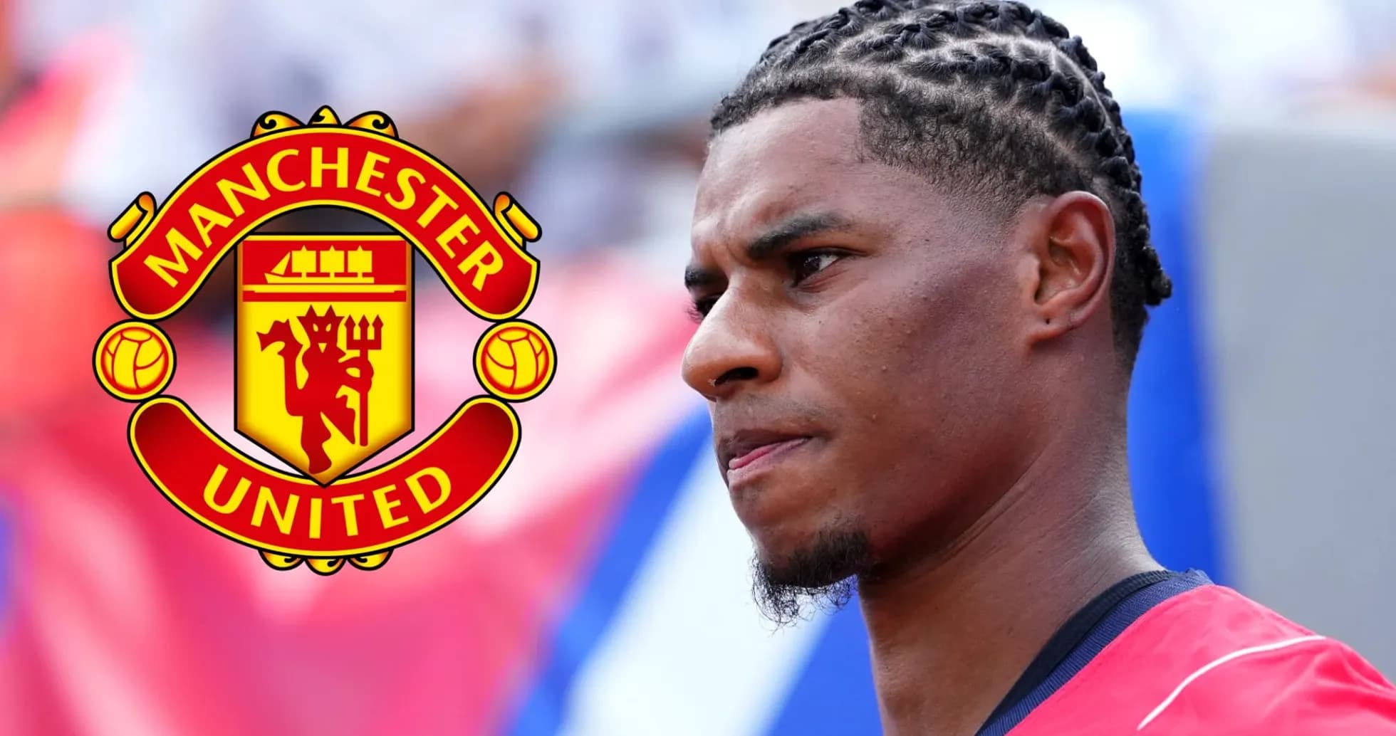 Player with braided hair near Manchester United logo Player with braided hair near Manchester United logo