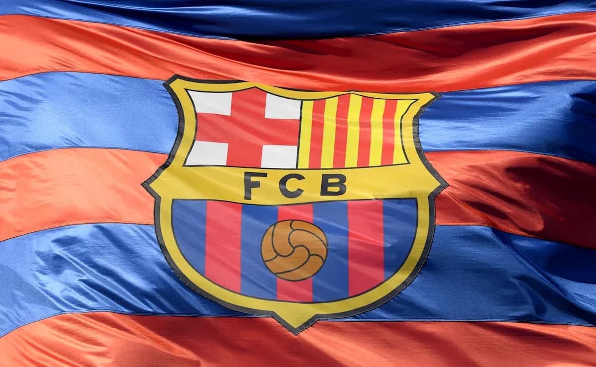 FC Barcelona crest on flag with blue and red stripes FC Barcelona crest on flag with blue and red stripes
