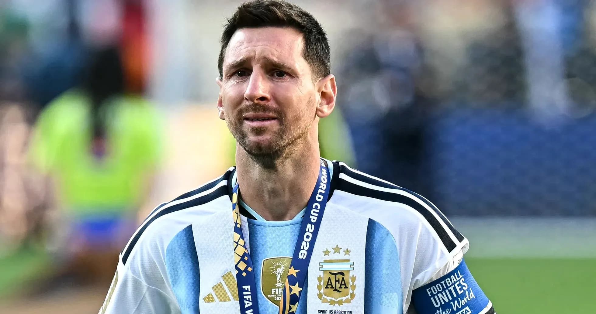 Lionel Messi with World Cup medal after match Lionel Messi with World Cup medal after match