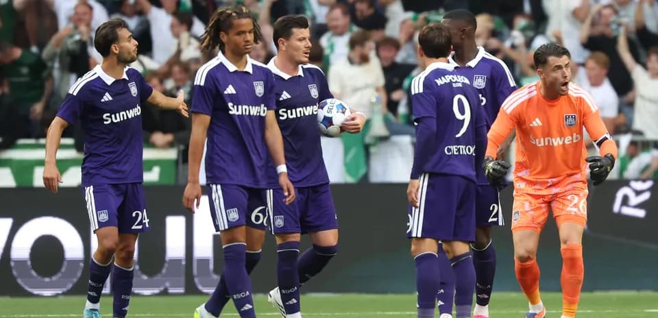 Anderlecht players celebrating a goal during match Anderlecht players celebrating a goal during match