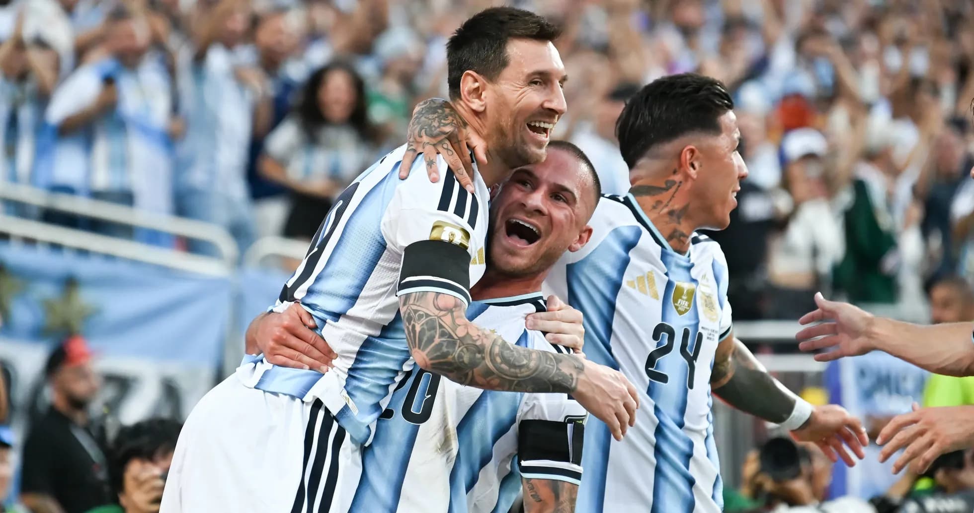 Argentina players celebrating a goal during match Argentina players celebrating a goal during match