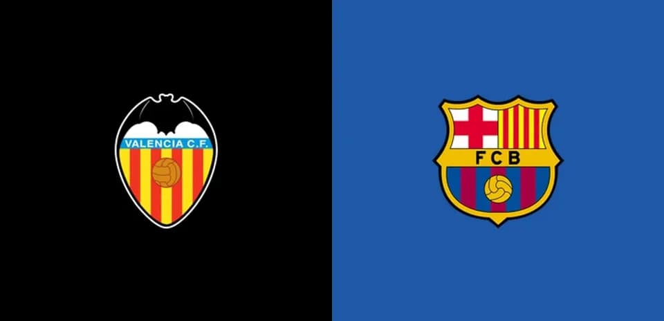 Logos of Valencia C.F. and FC Barcelona side by side Logos of Valencia C.F. and FC Barcelona side by side