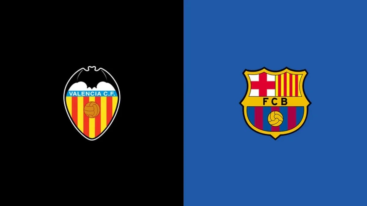 Logos of Valencia C.F. and FC Barcelona side by side Logos of Valencia C.F. and FC Barcelona side by side