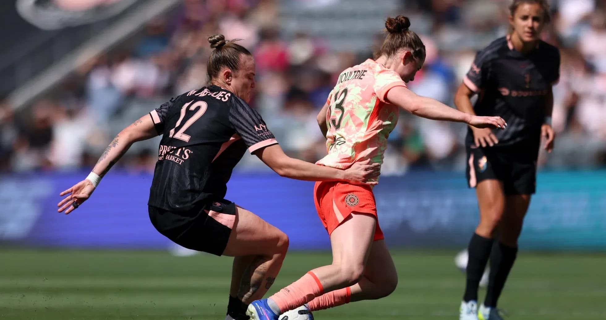 Portland Thorns W player challenged by Utah Royals W Portland Thorns W player challenged by Utah Royals W
