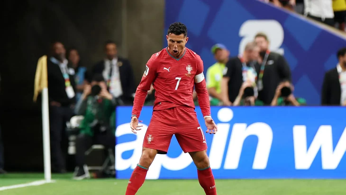 Cristiano Ronaldo celebrating during Portugal match Cristiano Ronaldo celebrating during Portugal match