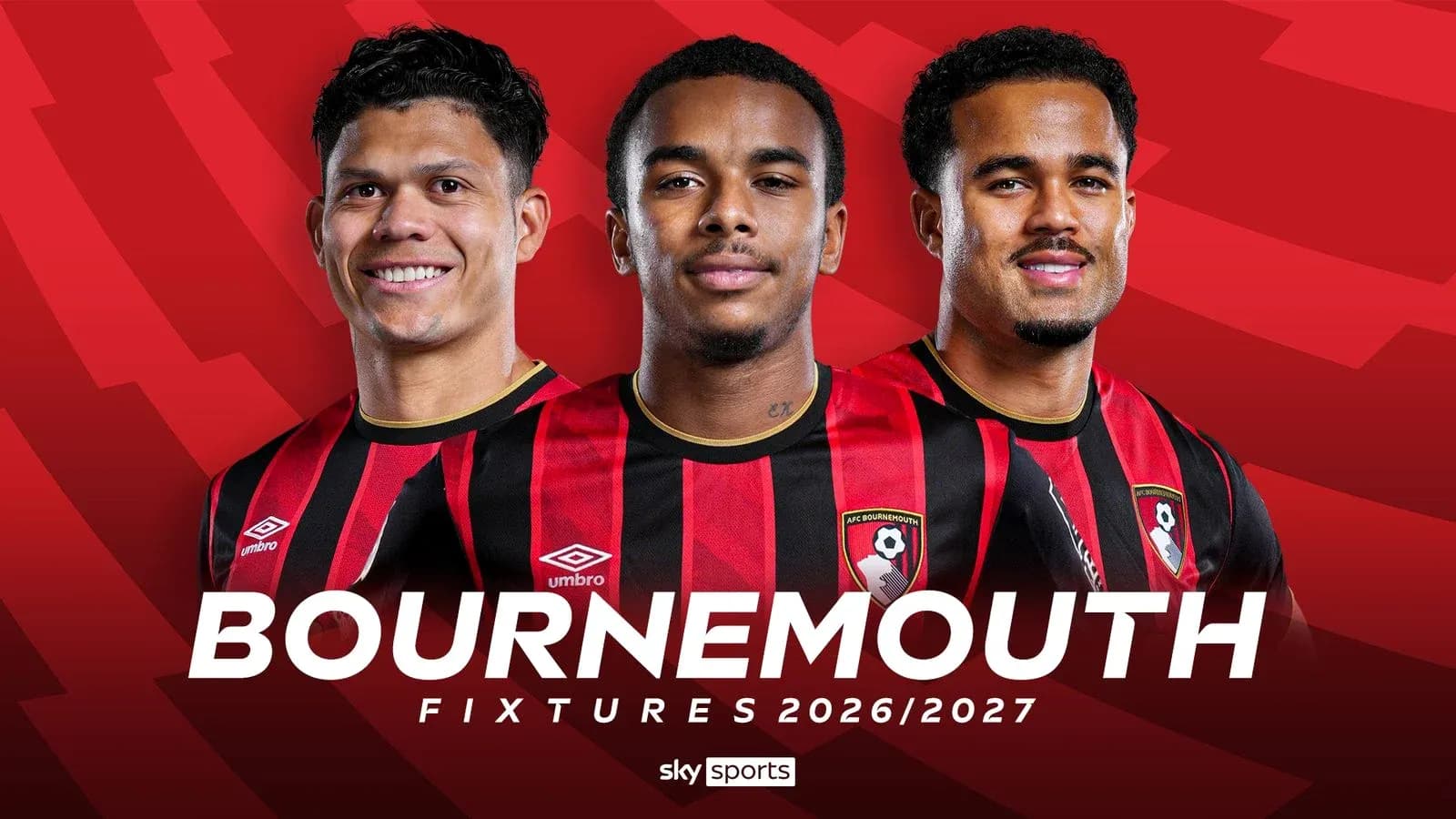 Three Bournemouth players posing in team jerseys Three Bournemouth players posing in team jerseys