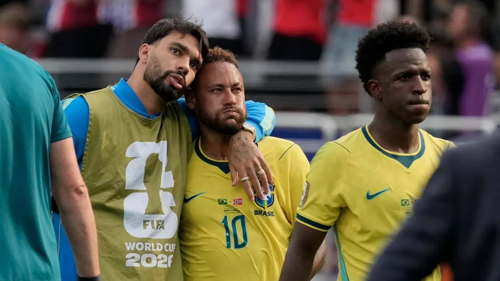 Brazilian players in yellow jerseys after match Brazilian players in yellow jerseys after match