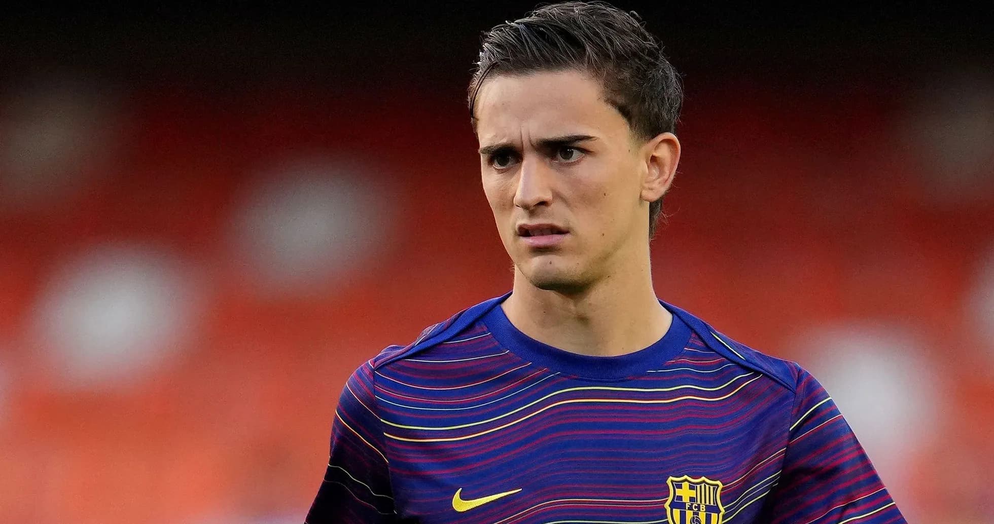Player in Barcelona kit during warm-up session Player in Barcelona kit during warm-up session