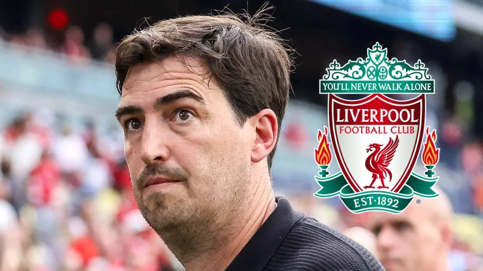 Coach near Liverpool FC logo during match Coach near Liverpool FC logo during match