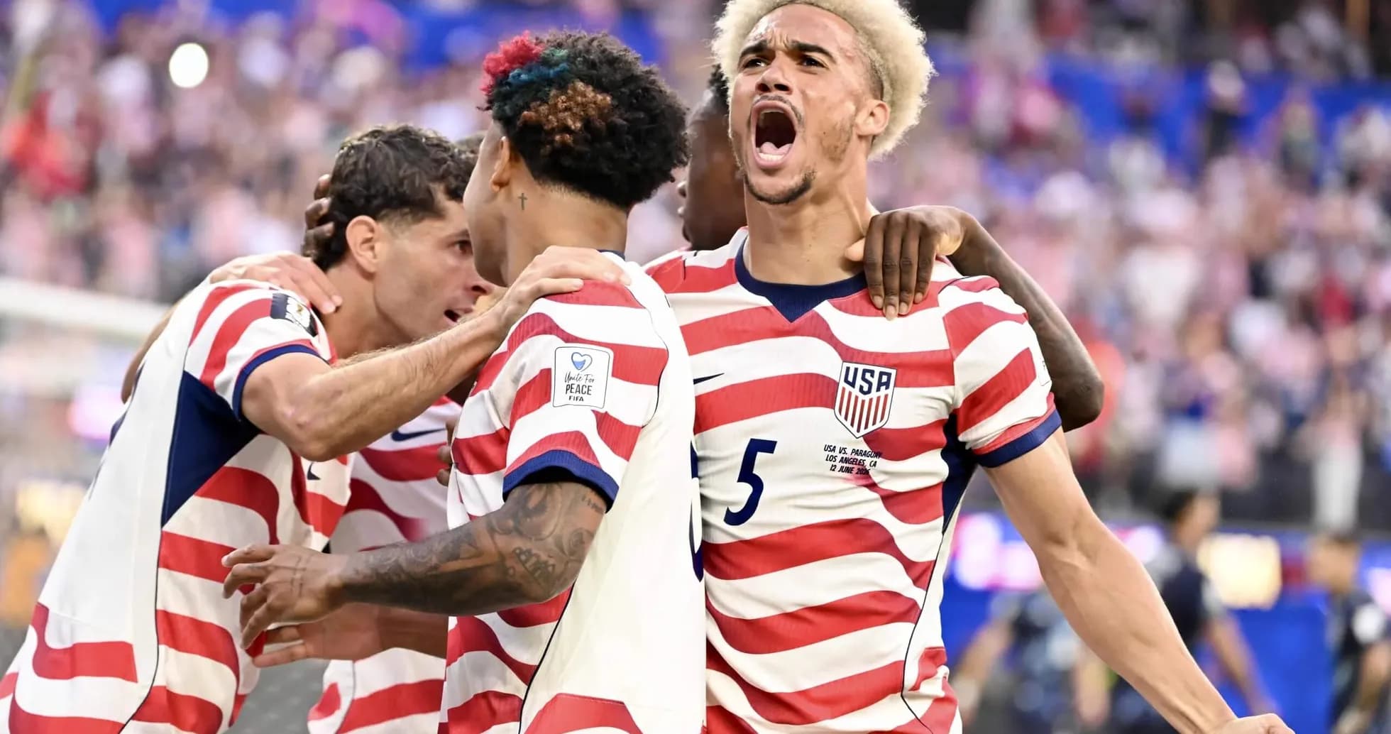 USA players celebrating a goal during match USA players celebrating a goal during match