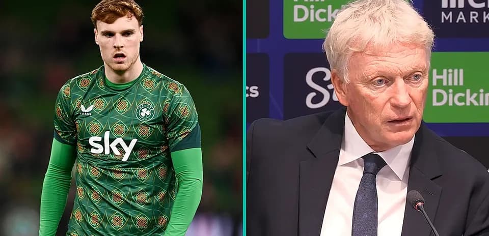 Goalkeeper in green kit and manager at press conference Goalkeeper in green kit and manager at press conference