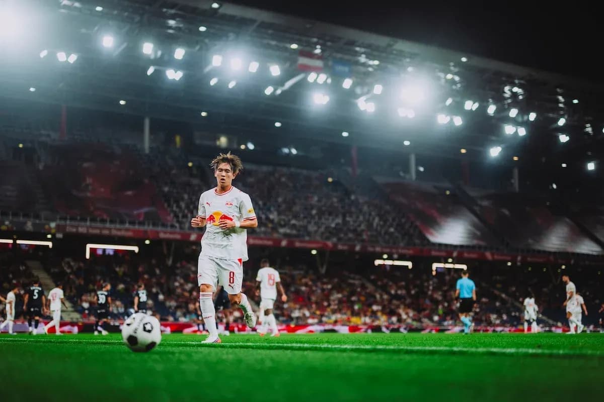 Red Bull Salzburg player preparing for a free kick Red Bull Salzburg player preparing for a free kick