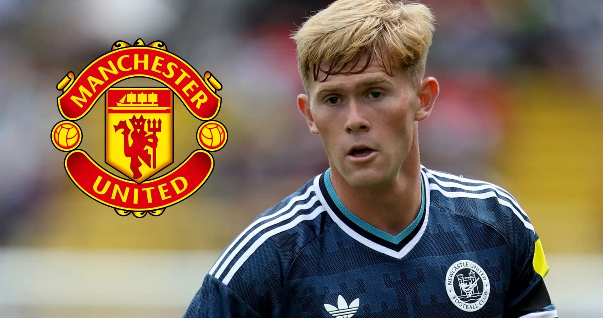 Player in kit with Manchester United logo background Player in kit with Manchester United logo background