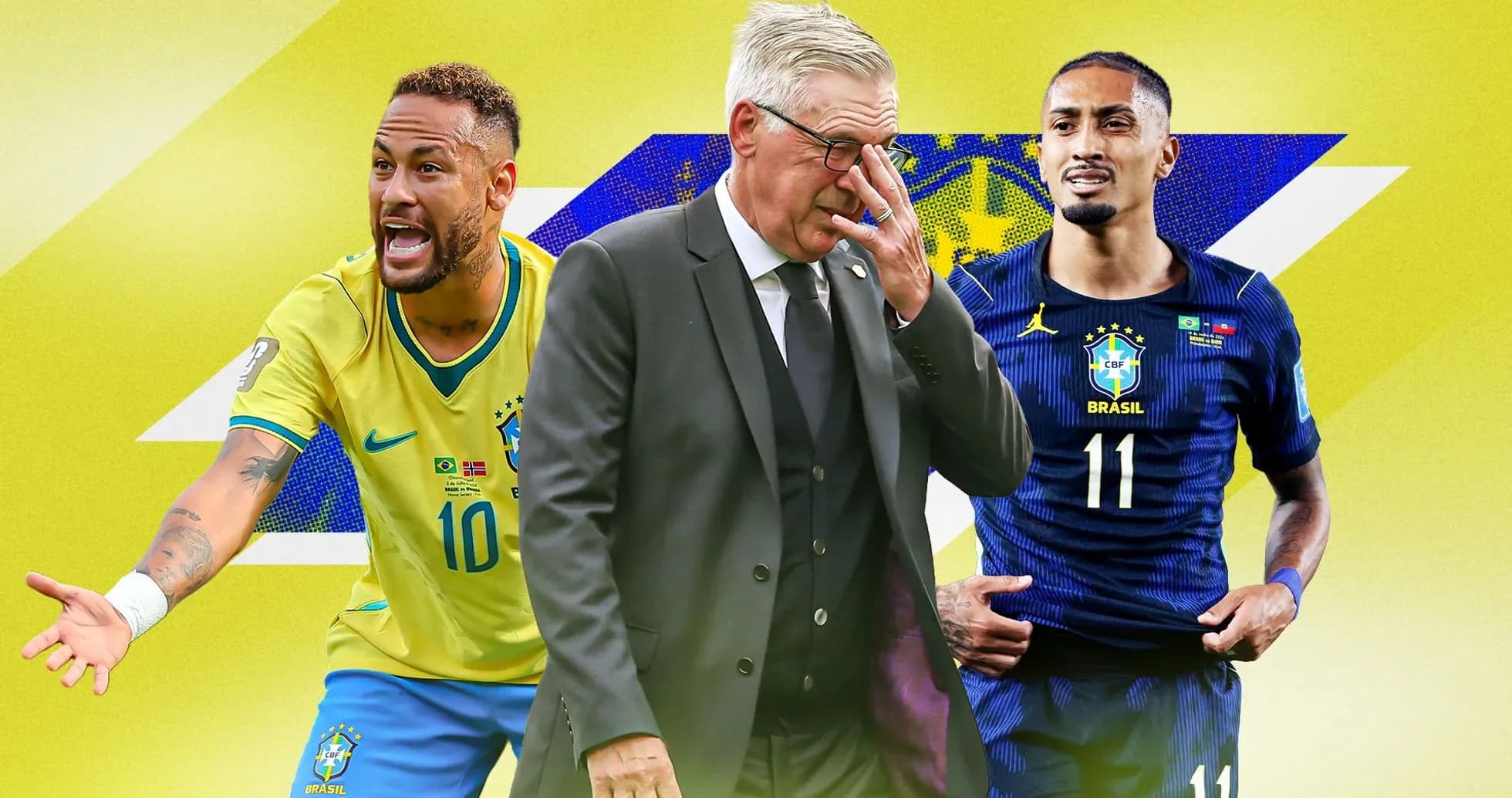 Neymar, coach, and player in Brazil national team jerseys Neymar, coach, and player in Brazil national team jerseys
