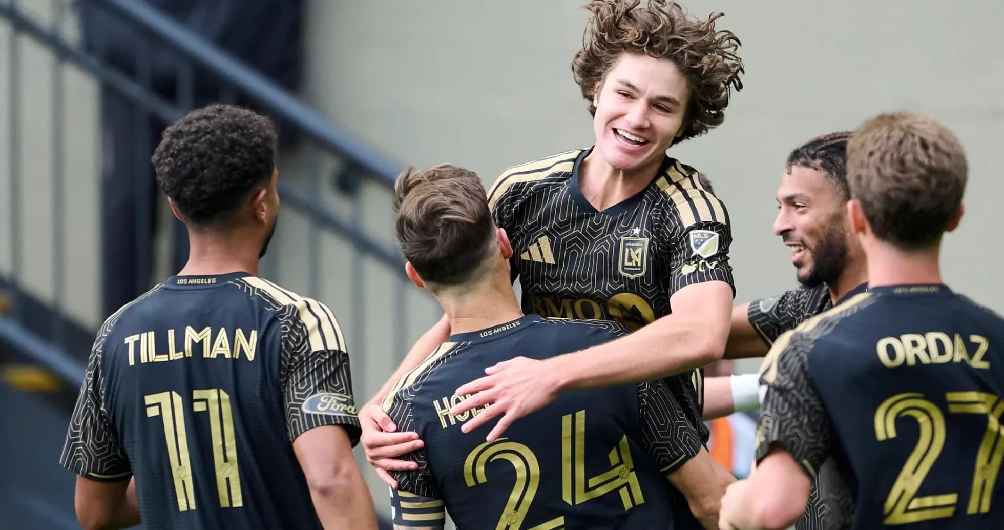 Los Angeles FC players celebrating a goal Los Angeles FC players celebrating a goal