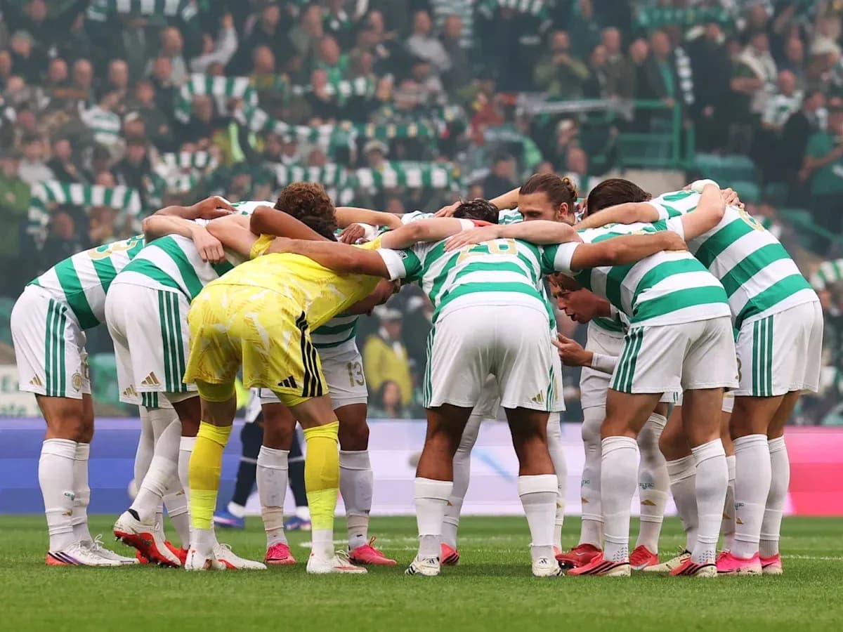 Celtic players in huddle before match Celtic players in huddle before match
