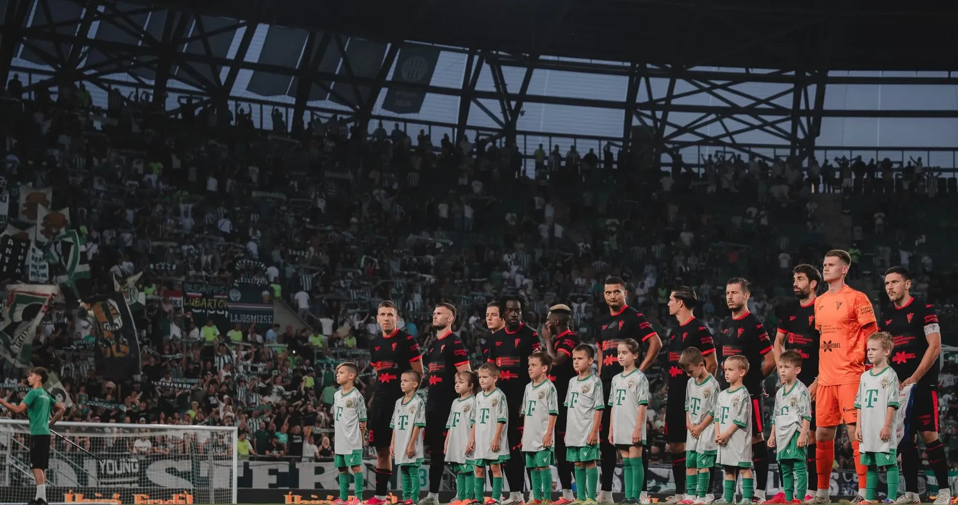 Teams lined up before UEFA Europa League match Teams lined up before UEFA Europa League match