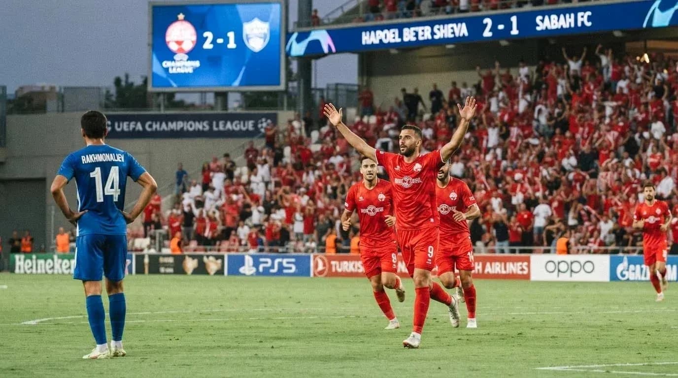 Hapoel Beer Sheva players celebrating goal against Sabah FA Hapoel Beer Sheva players celebrating goal against Sabah FA