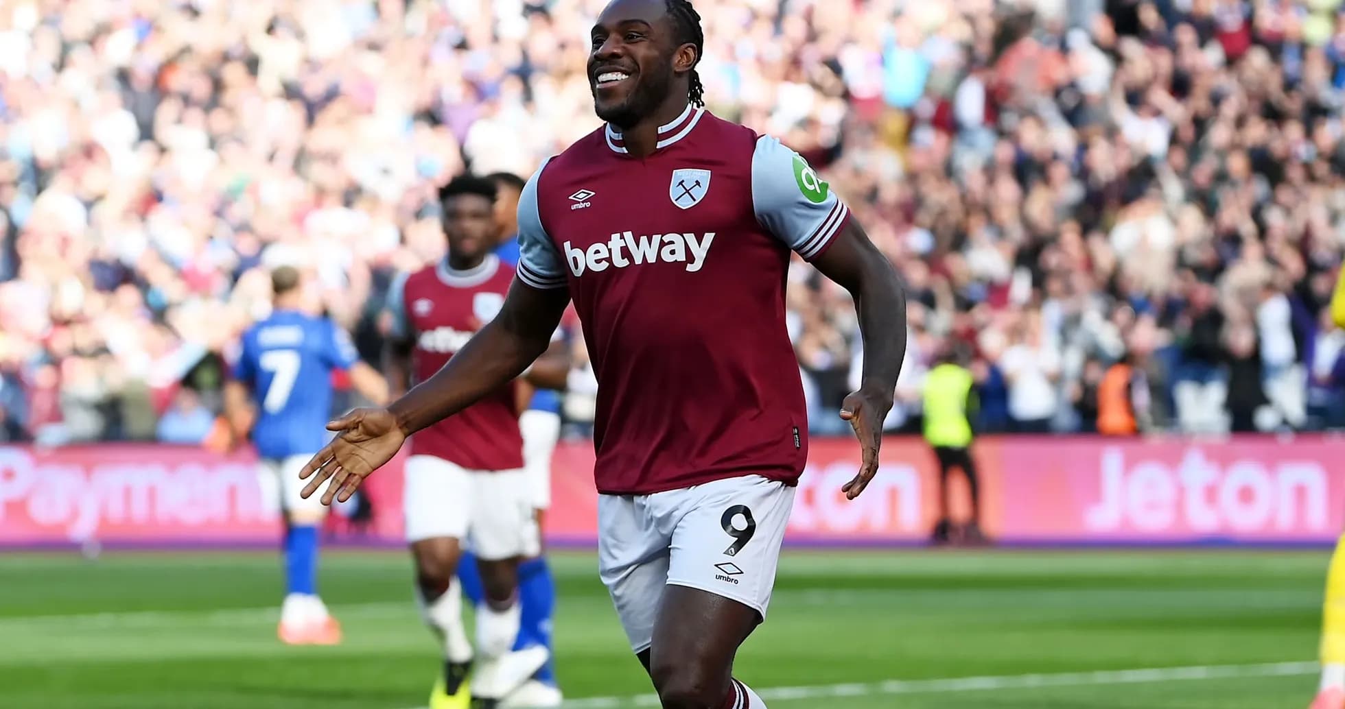 Player celebrating after scoring a goal for West Ham Player celebrating after scoring a goal for West Ham