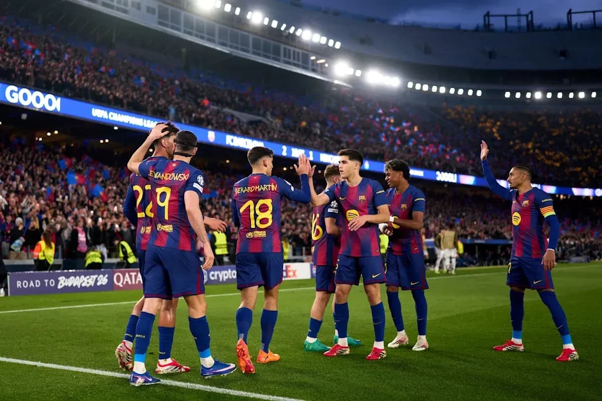 Barcelona players celebrating a goal during match Barcelona players celebrating a goal during match