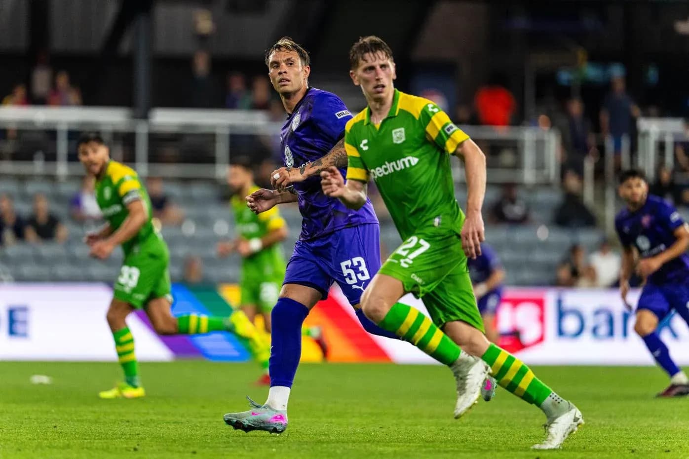 Players from Louisville City and Tampa Bay Rowdies competing Players from Louisville City and Tampa Bay Rowdies competing