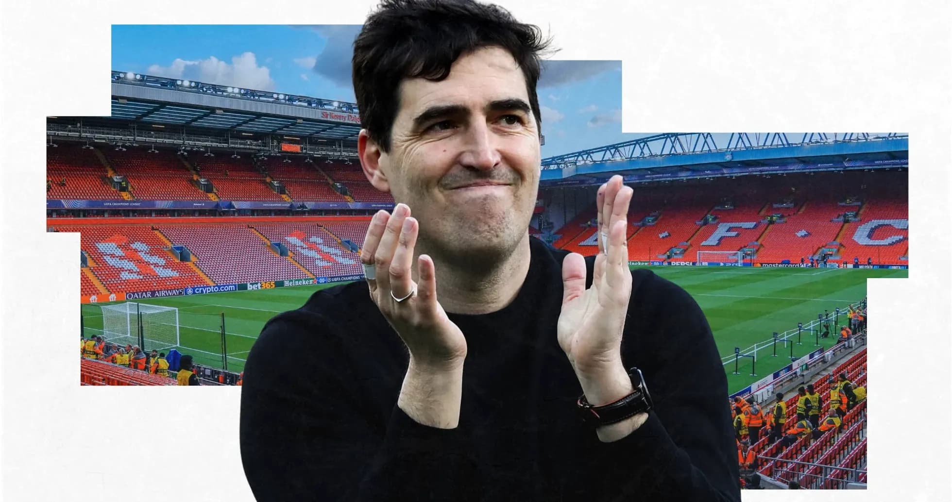 Man clapping in front of empty stadium seats Man clapping in front of empty stadium seats