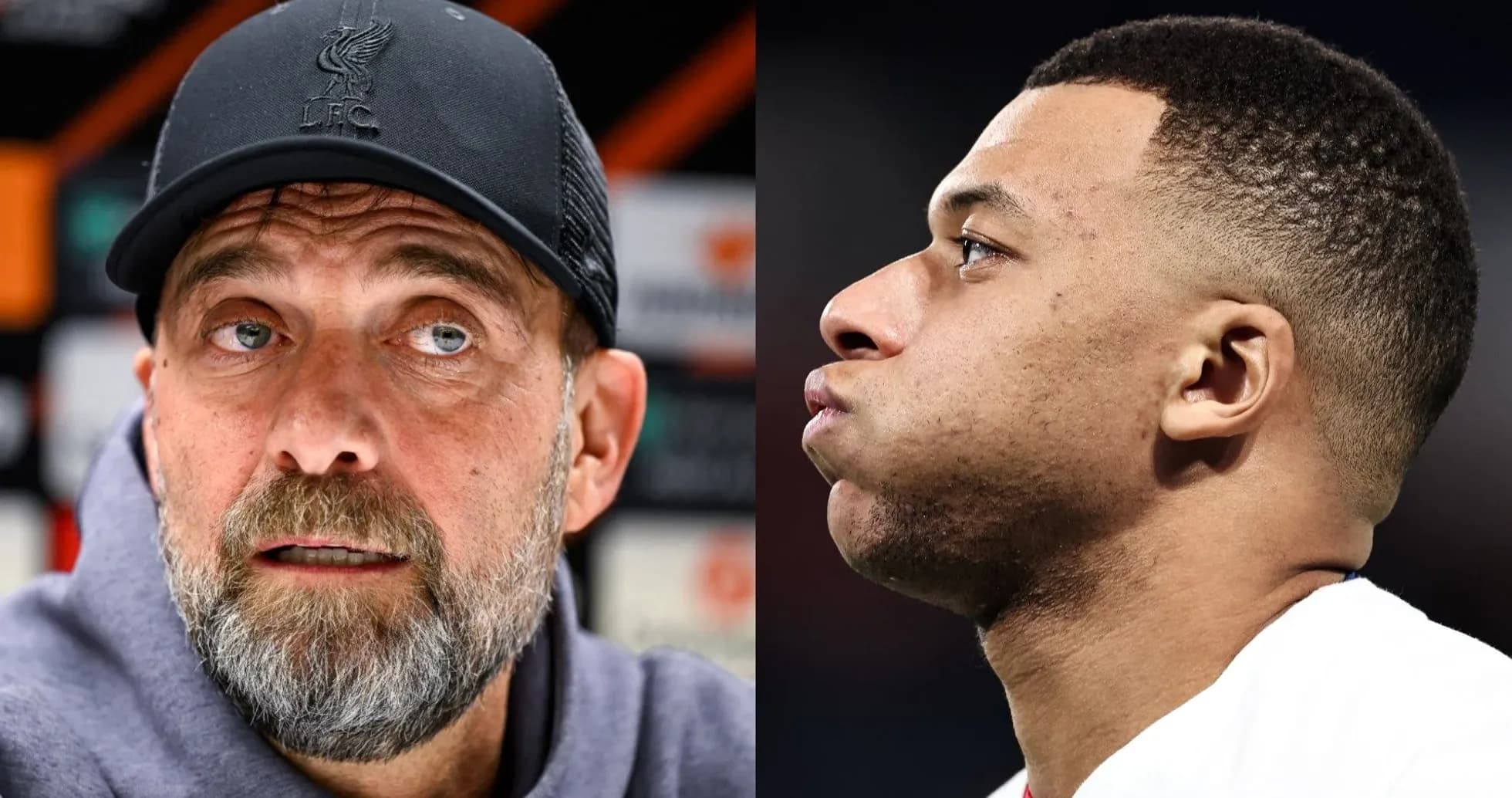 Jurgen Klopp and Kylian Mbappe in separate portraits Jurgen Klopp and Kylian Mbappe in separate portraits