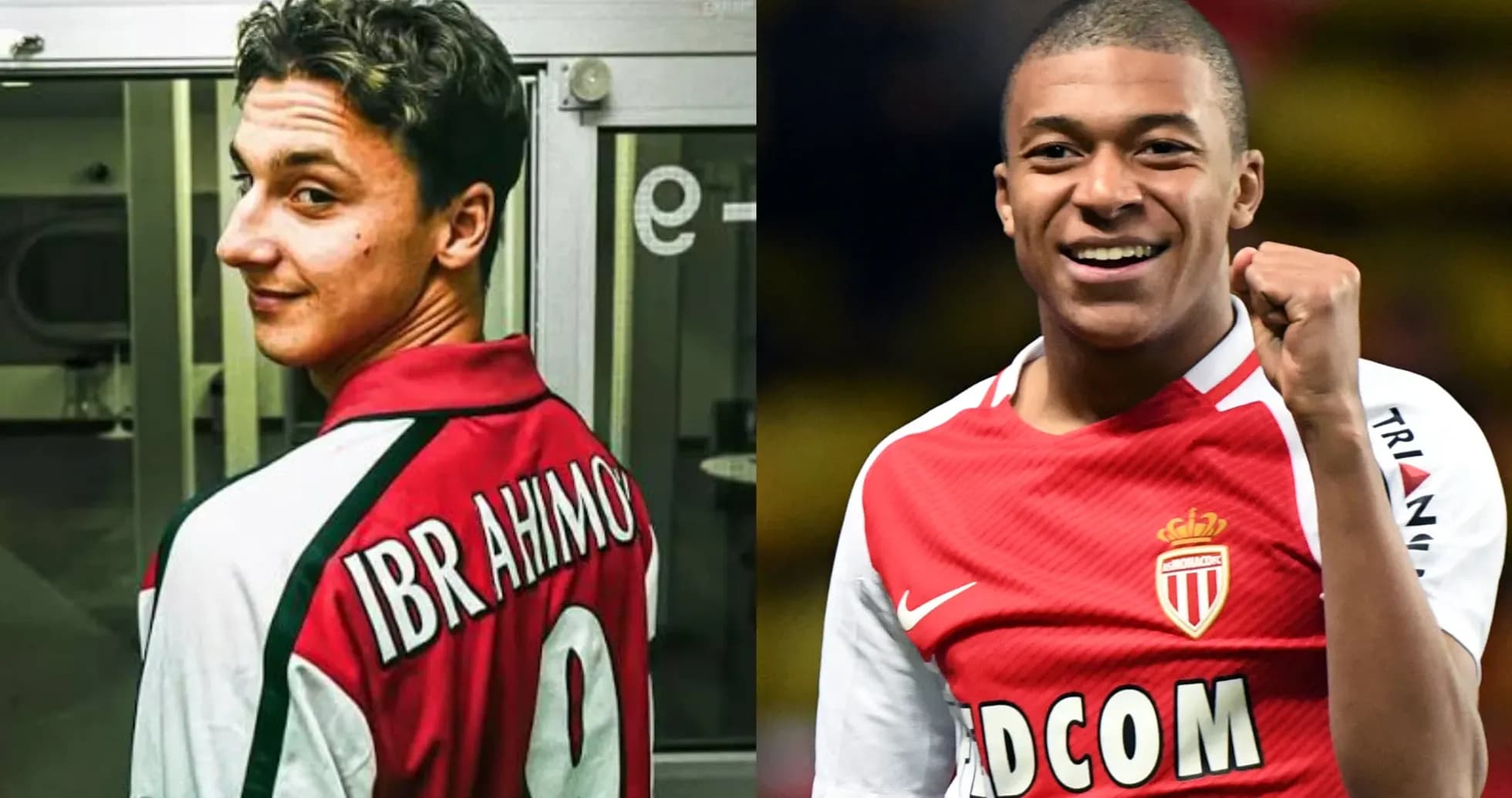 Zlatan Ibrahimović and Kylian Mbappé in team jerseys Zlatan Ibrahimović and Kylian Mbappé in team jerseys