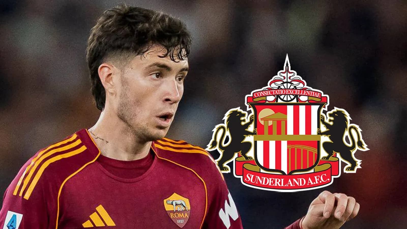 Player in AS Roma kit with Sunderland AFC logo Player in AS Roma kit with Sunderland AFC logo