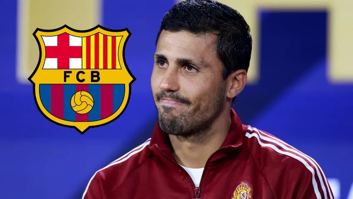 Player at press conference with FC Barcelona logo Player at press conference with FC Barcelona logo