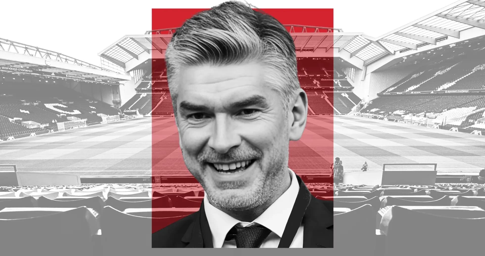 Person smiling in front of a football stadium Person smiling in front of a football stadium