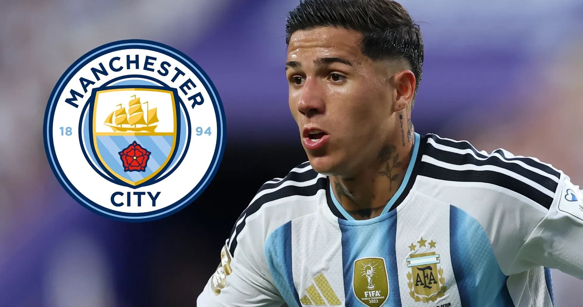 Player in Argentina jersey with Manchester City logo Player in Argentina jersey with Manchester City logo