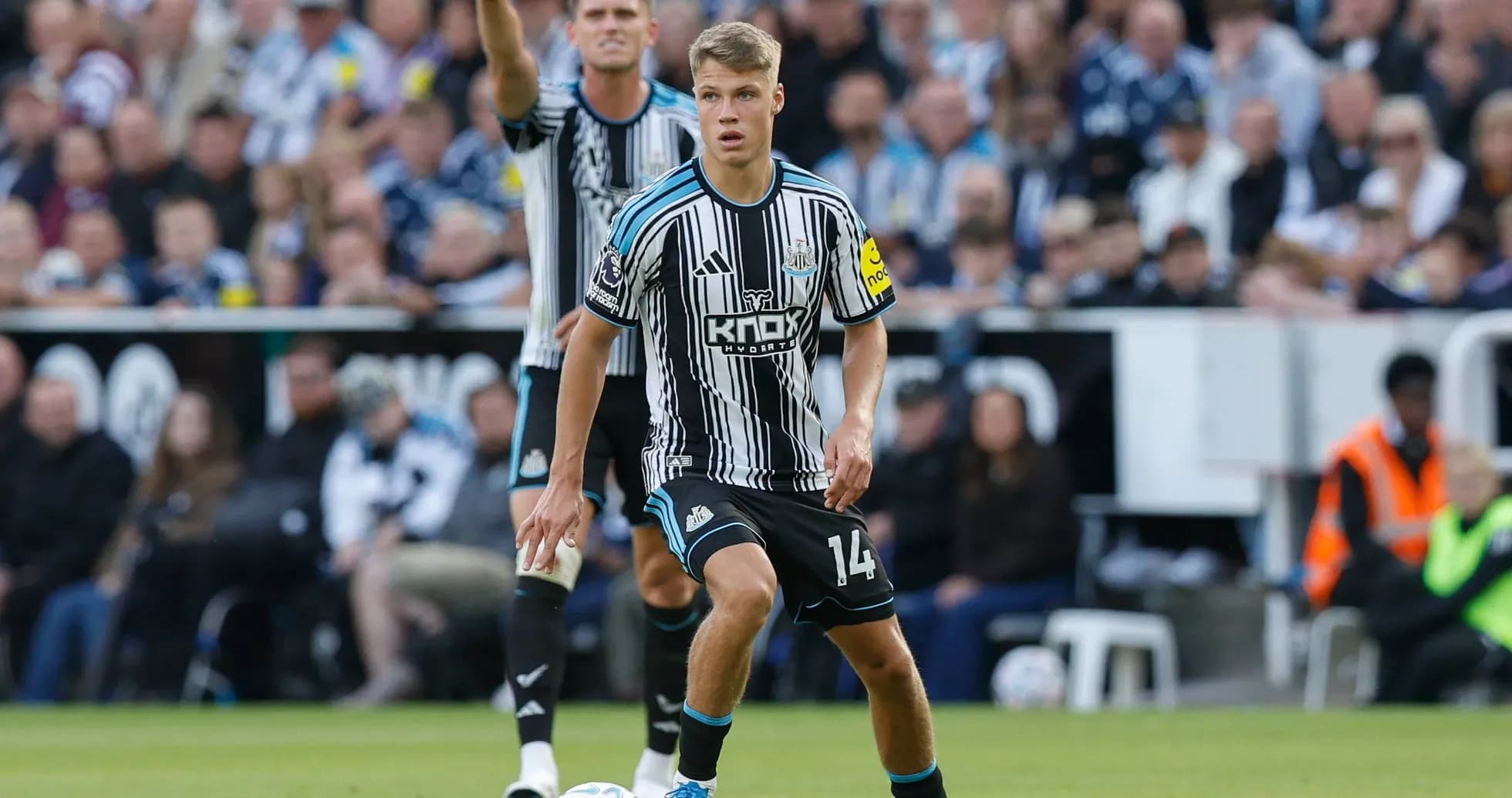 Newcastle player preparing to take a free kick Newcastle player preparing to take a free kick