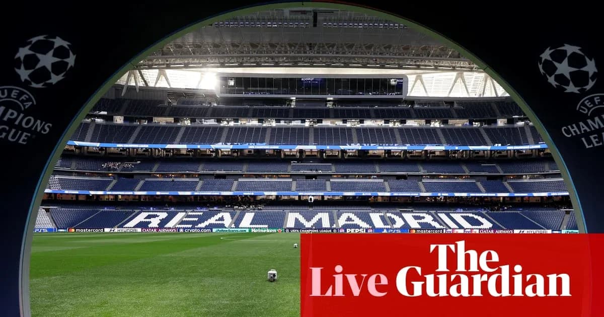 View of Santiago Bernabéu Stadium with 'REAL MADRID' sign View of Santiago Bernabéu Stadium with 'REAL MADRID' sign