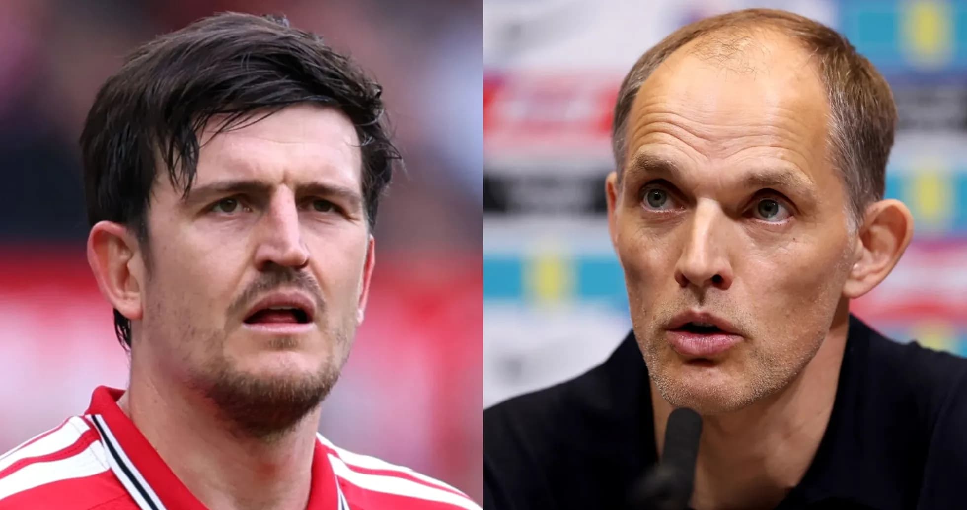 Harry Maguire and Thomas Tuchel during press events Harry Maguire and Thomas Tuchel during press events