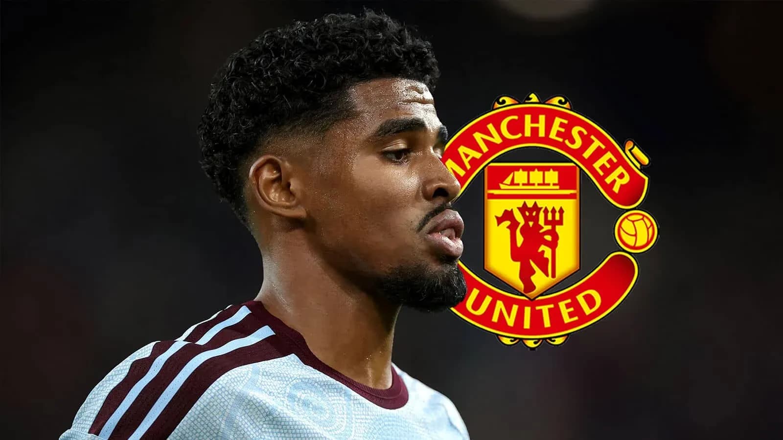 Player profile with Manchester United logo background Player profile with Manchester United logo background