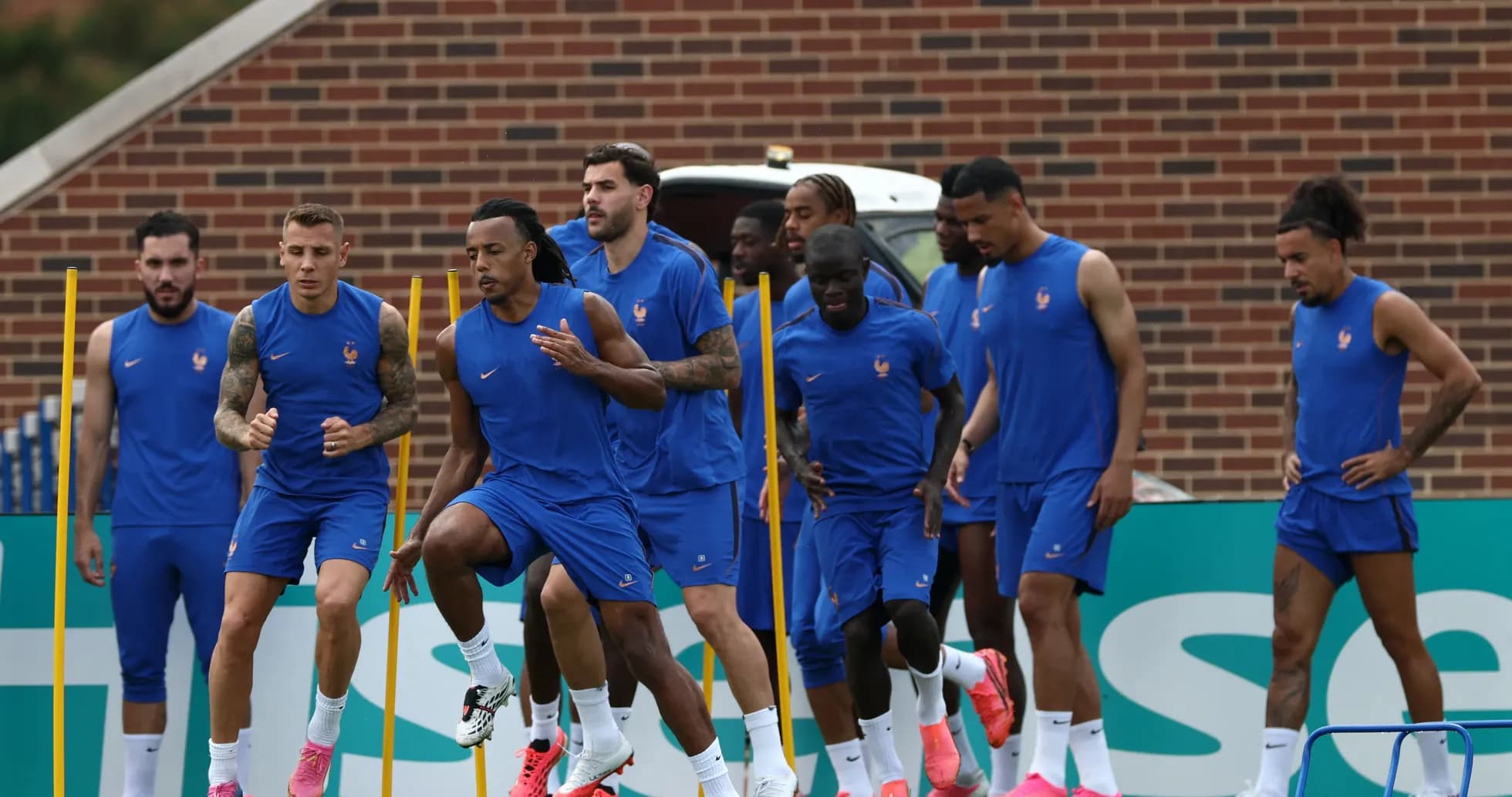 France national team training session with players running France national team training session with players running