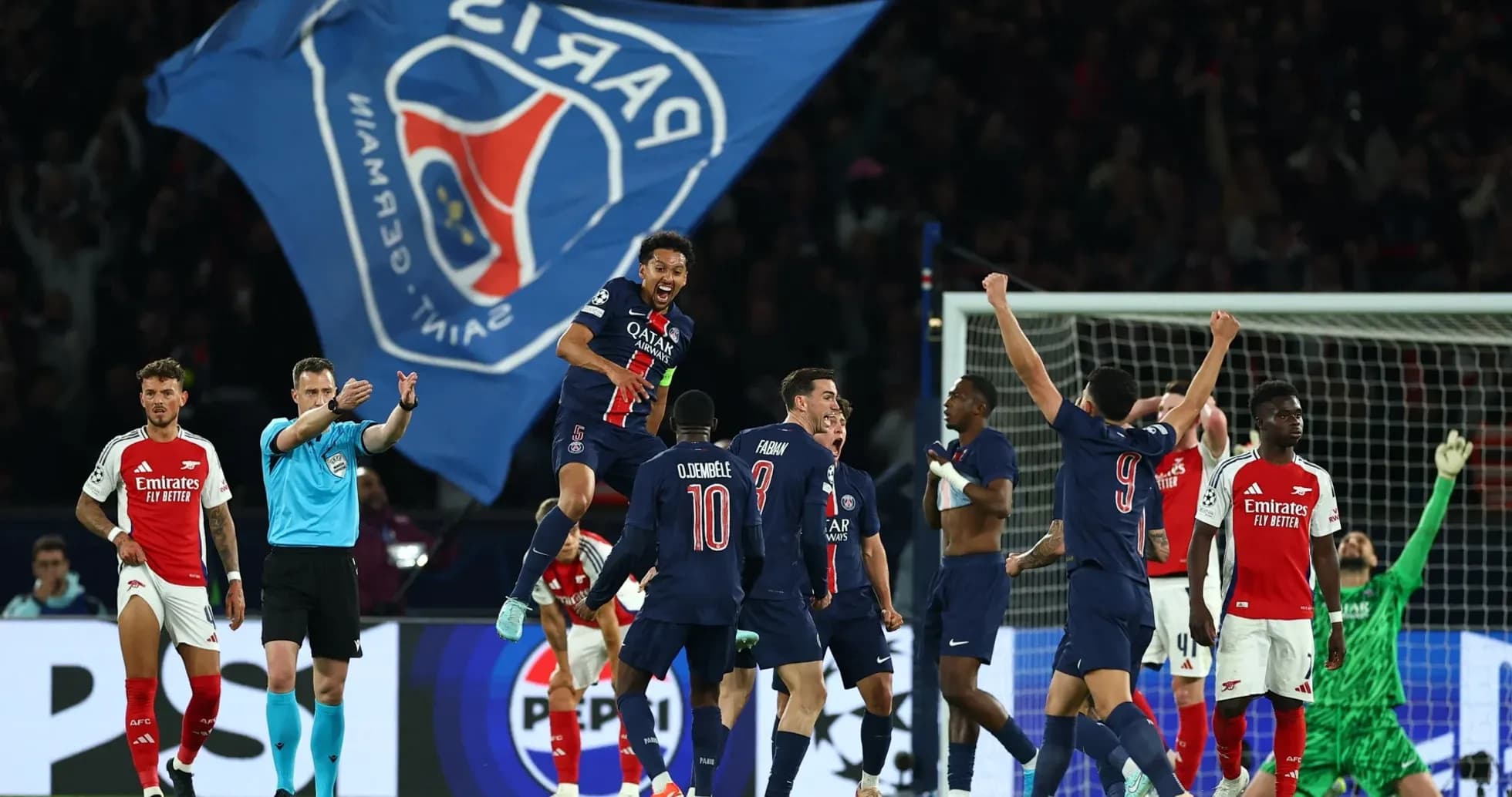 PSG players celebrating during Champions League match PSG players celebrating during Champions League match