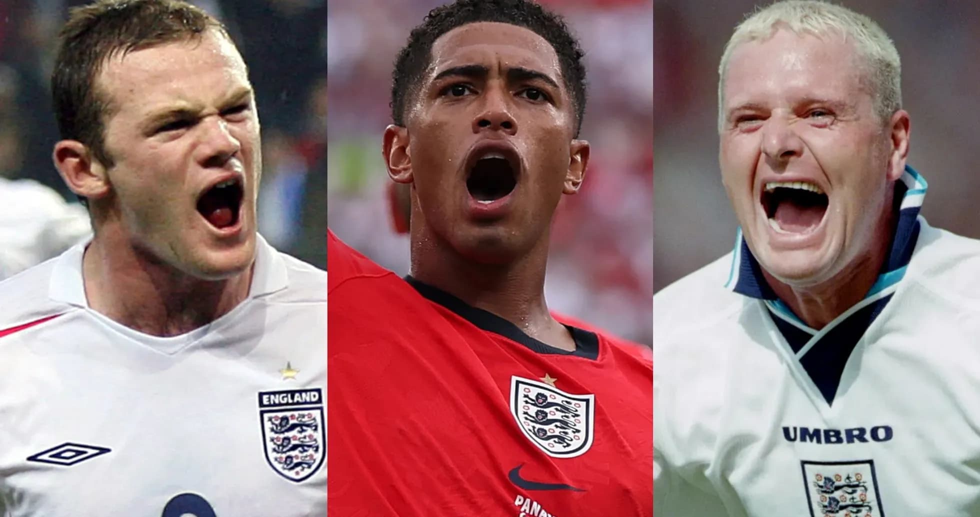 Three England football players celebrating passionately Three England football players celebrating passionately