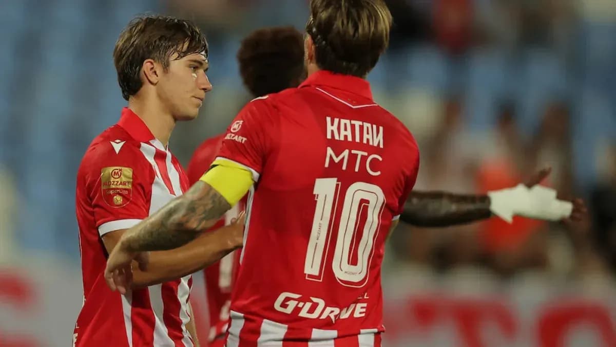 FK Crvena Zvezda players celebrating during match FK Crvena Zvezda players celebrating during match